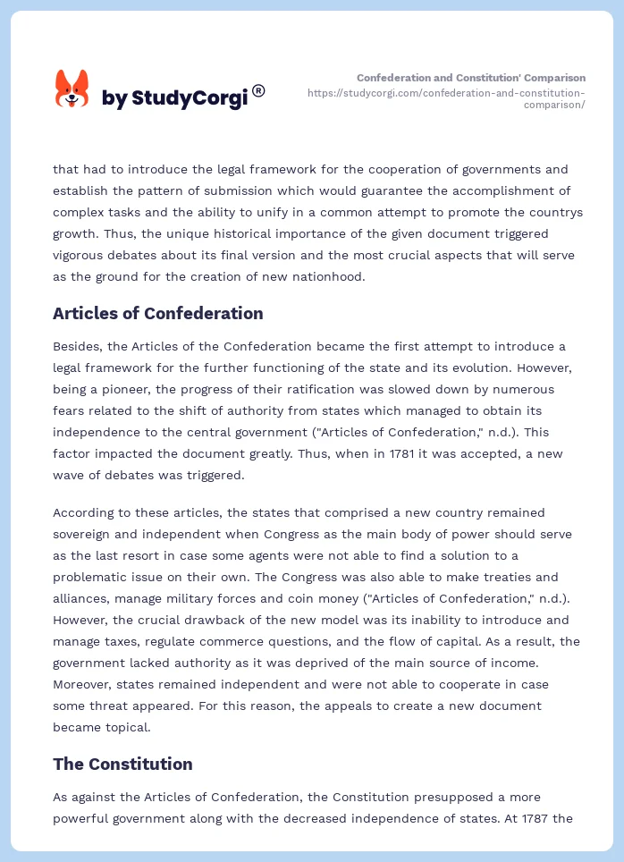 Confederation and Constitution' Comparison. Page 2