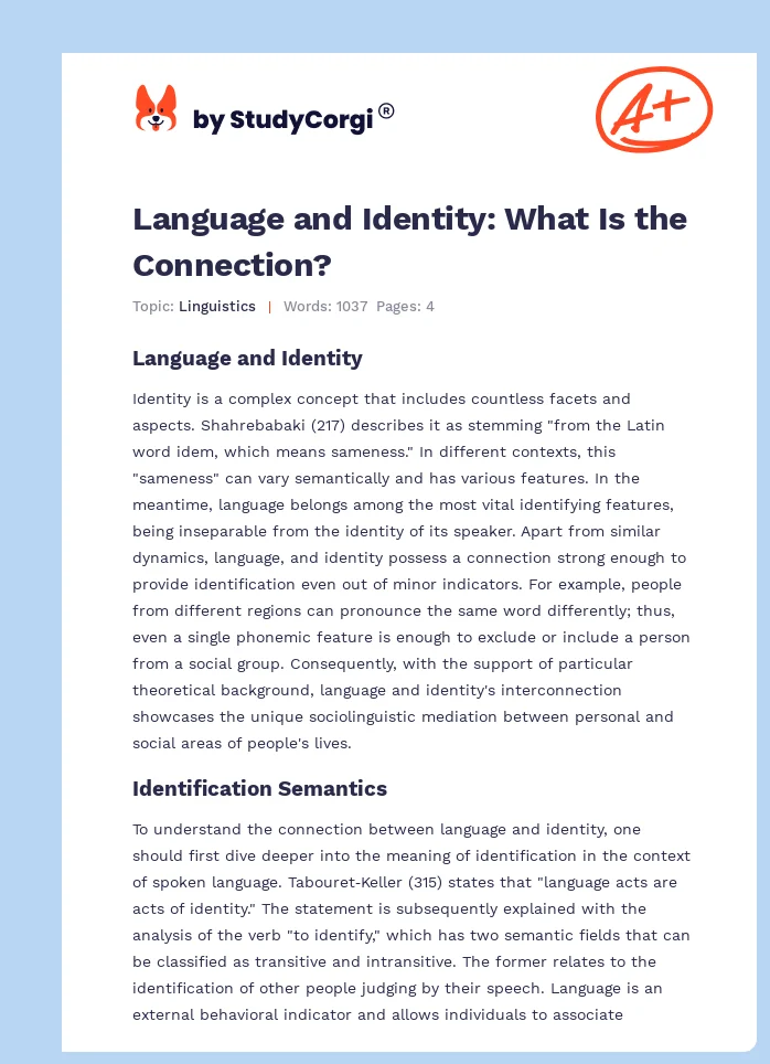 Language and Identity: What Is the Connection?. Page 1