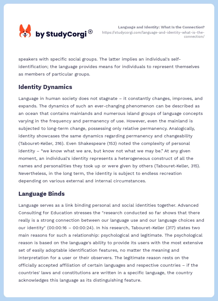 Language and Identity: What Is the Connection?. Page 2