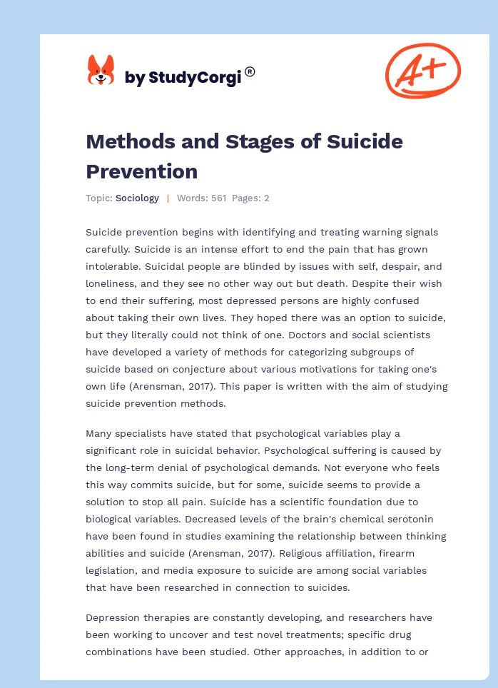 Methods and Stages of Suicide Prevention. Page 1