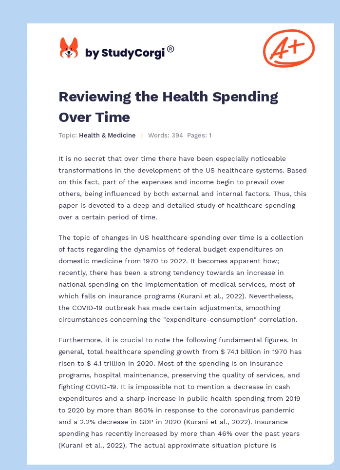 Reviewing the Health Spending Over Time. Page 1