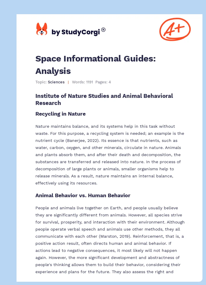 Space Informational Guides: Analysis. Page 1