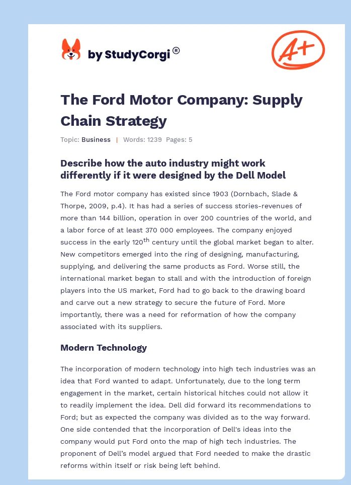 The Ford Motor Company: Supply Chain Strategy. Page 1