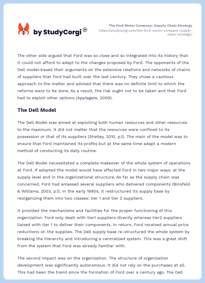 The Ford Motor Company: Supply Chain Strategy. Page 2
