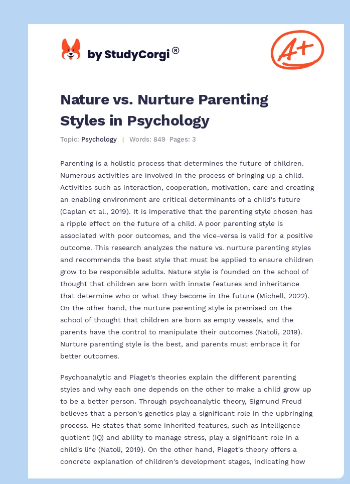 Nature vs. Nurture Parenting Styles in Psychology. Page 1