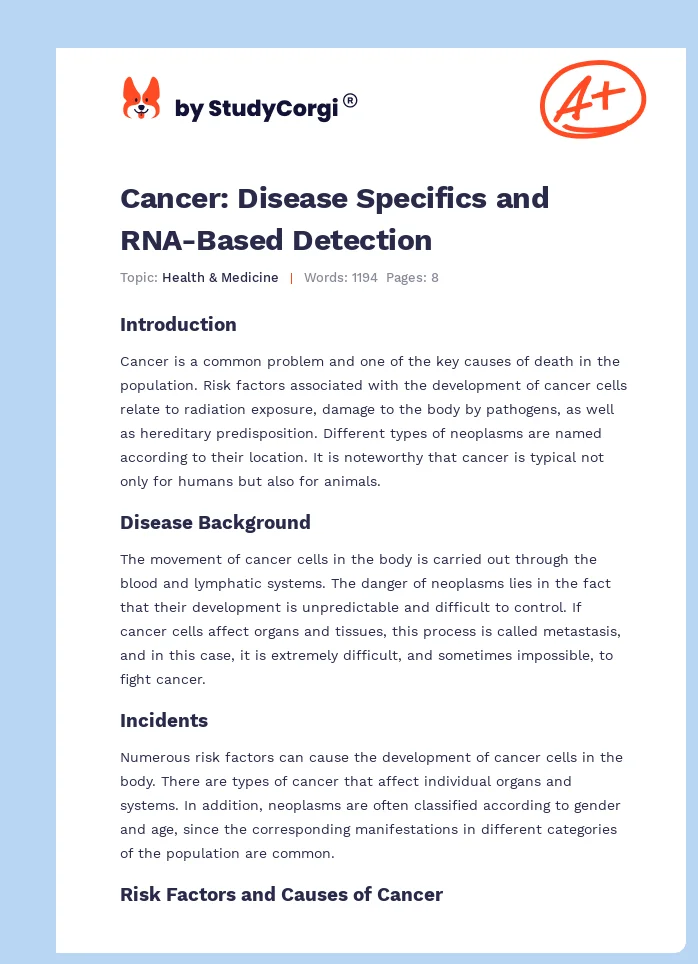Cancer: Disease Specifics and RNA-Based Detection. Page 1