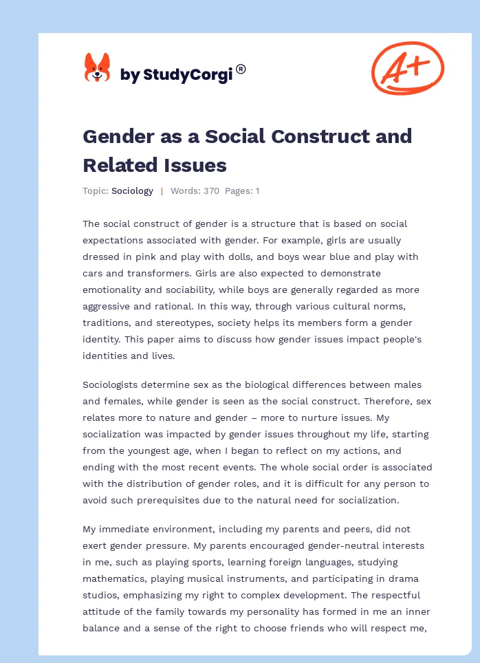 Gender as a Social Construct and Related Issues. Page 1