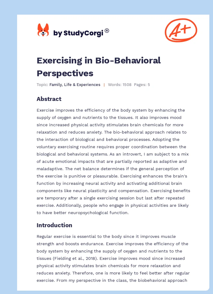 Exercising in Bio-Behavioral Perspectives. Page 1