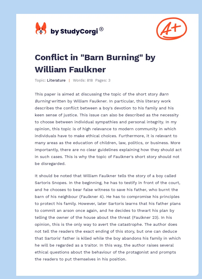 Conflict in "Barn Burning" by William Faulkner. Page 1
