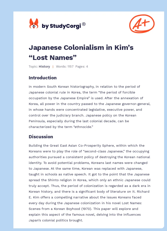 Japanese Colonialism in Kim’s “Lost Names”. Page 1