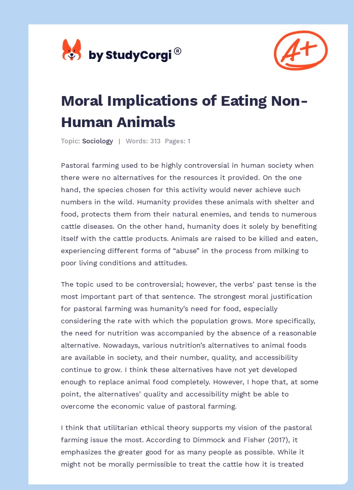 Moral Implications of Eating Non-Human Animals. Page 1