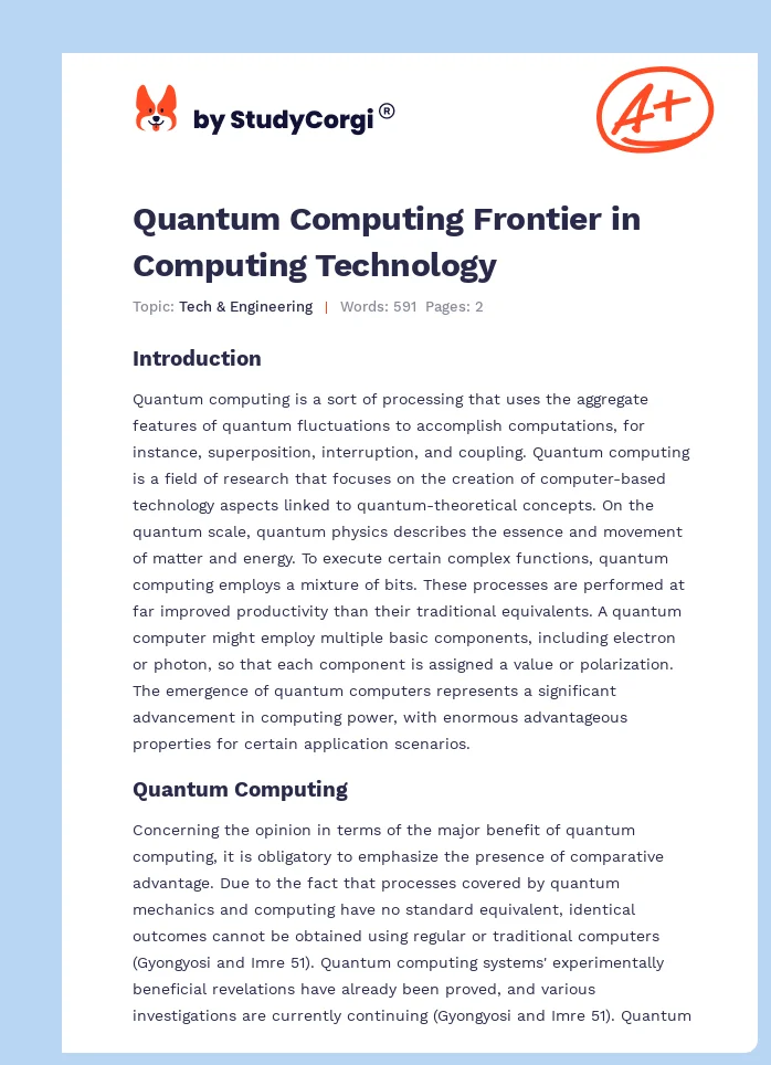 Quantum Computing Frontier in Computing Technology. Page 1