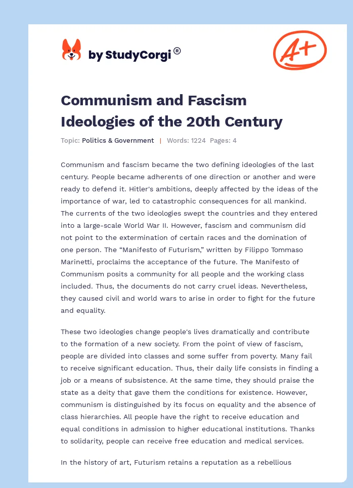 Communism and Fascism Ideologies of the 20th Century. Page 1