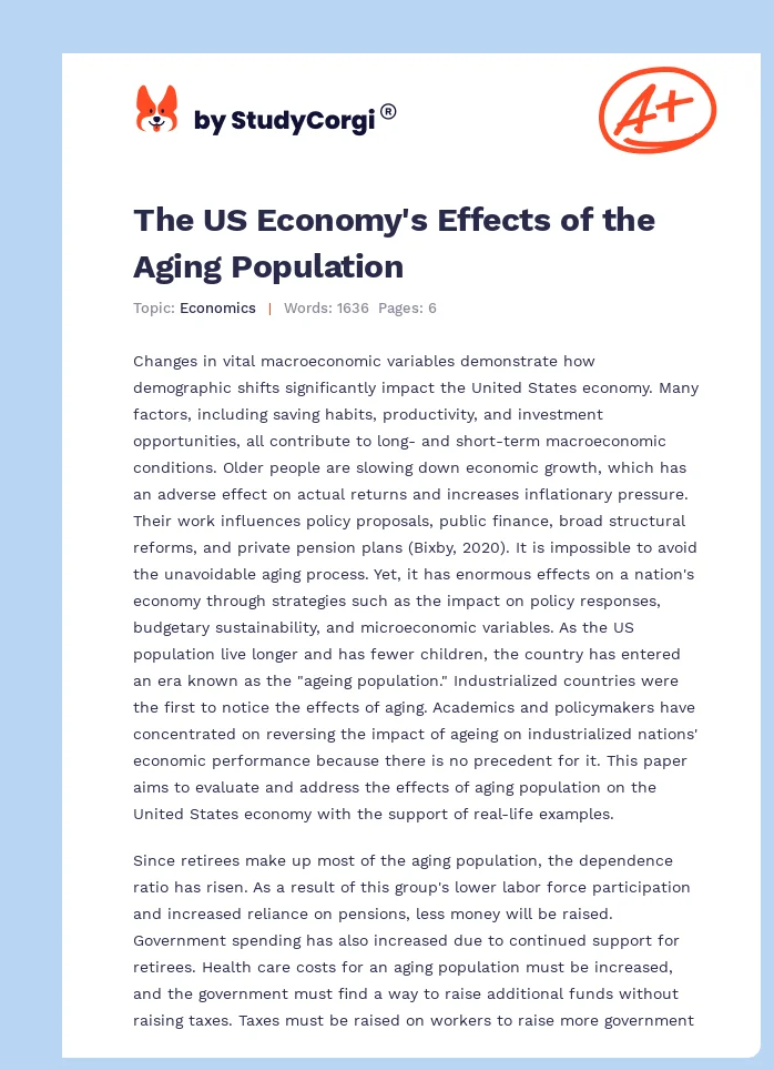 The US Economy's Effects of the Aging Population. Page 1