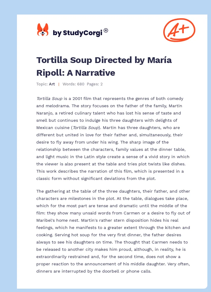 Tortilla Soup Directed by María Ripoll: A Narrative. Page 1