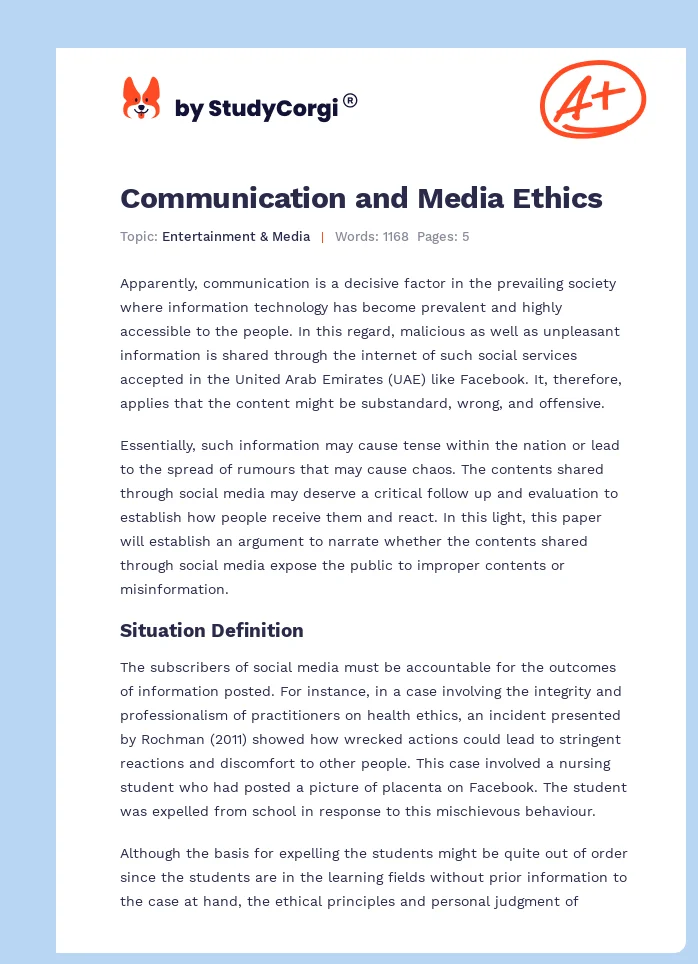 Communication and Media Ethics. Page 1