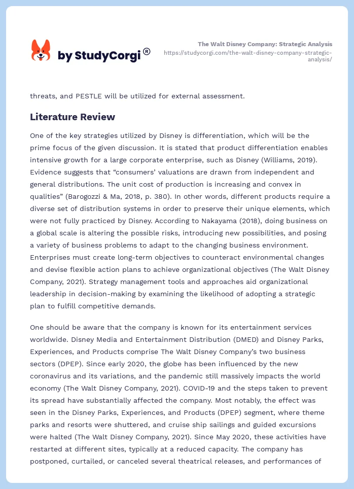 The Walt Disney Company: Strategic Analysis. Page 2