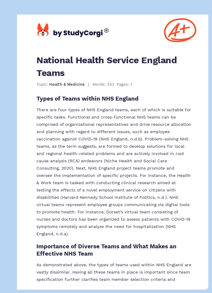 National Health Service England Teams. Page 1