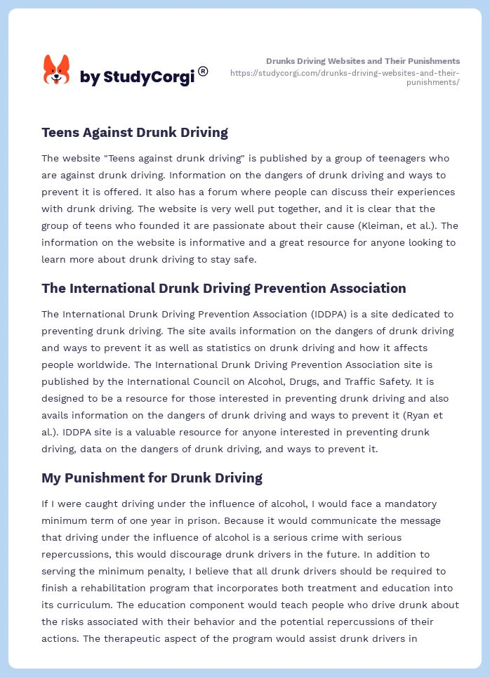 Drunks Driving Websites and Their Punishments. Page 2