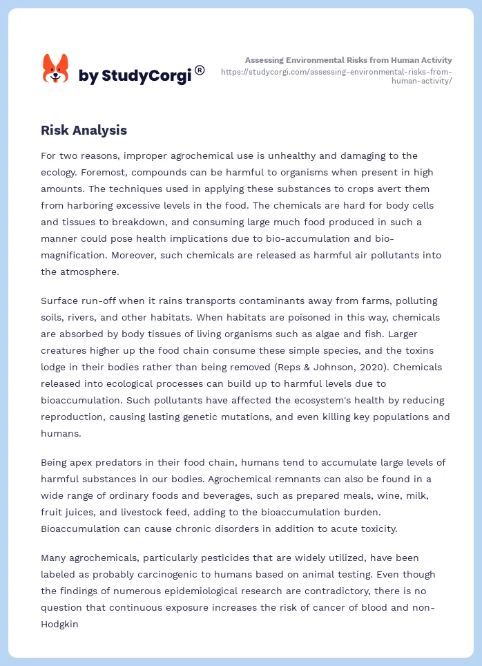 Assessing Environmental Risks from Human Activity. Page 2