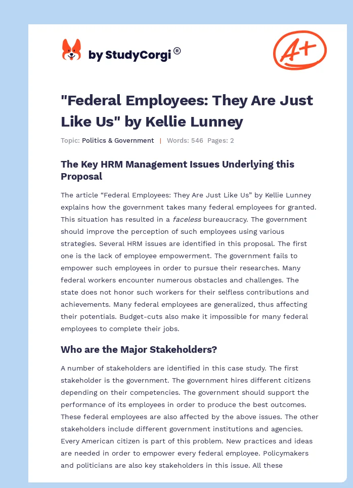 "Federal Employees: They Are Just Like Us" by Kellie Lunney. Page 1