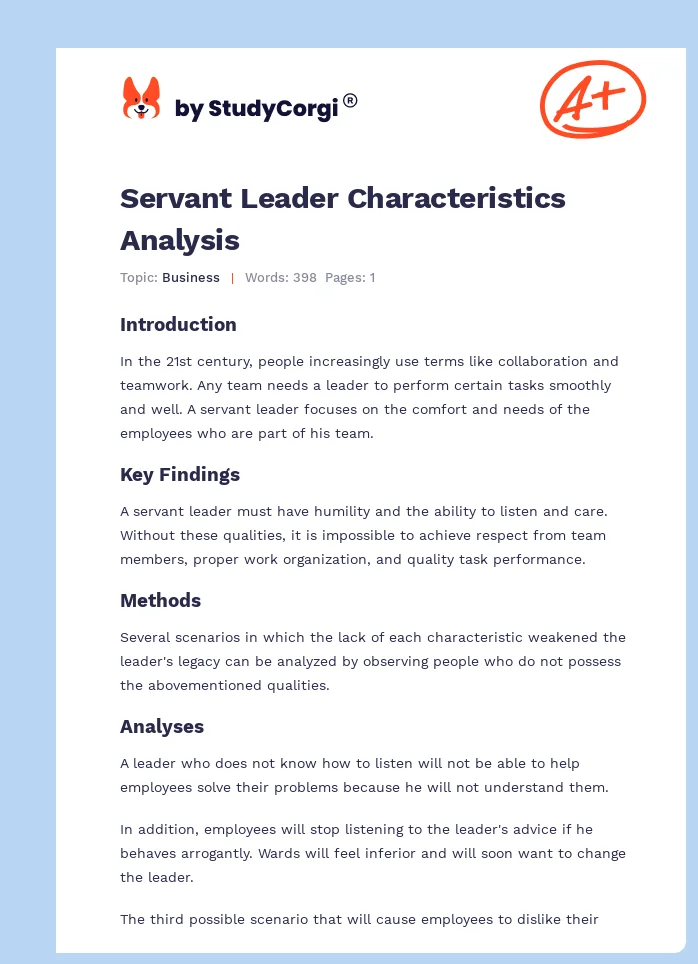 Servant Leader Characteristics Analysis. Page 1