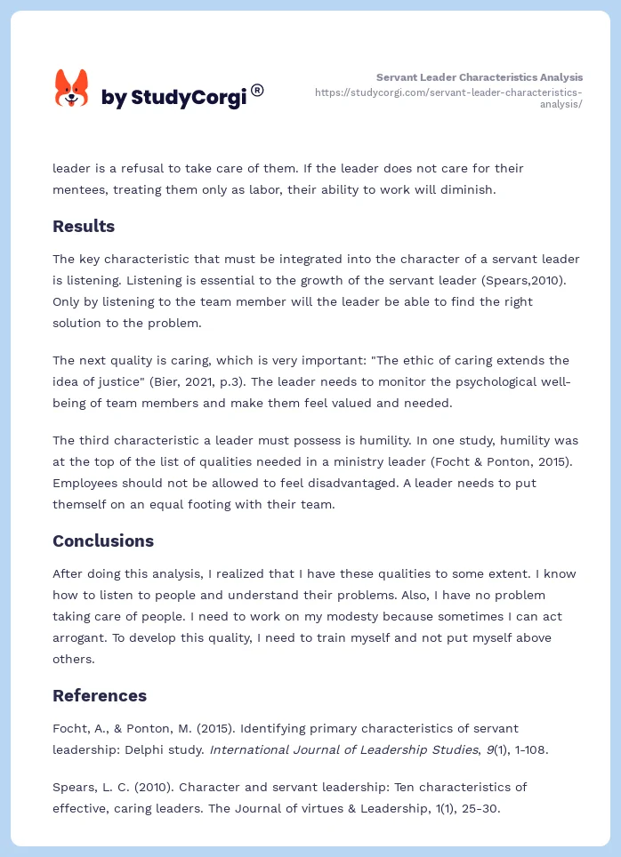 Servant Leader Characteristics Analysis. Page 2