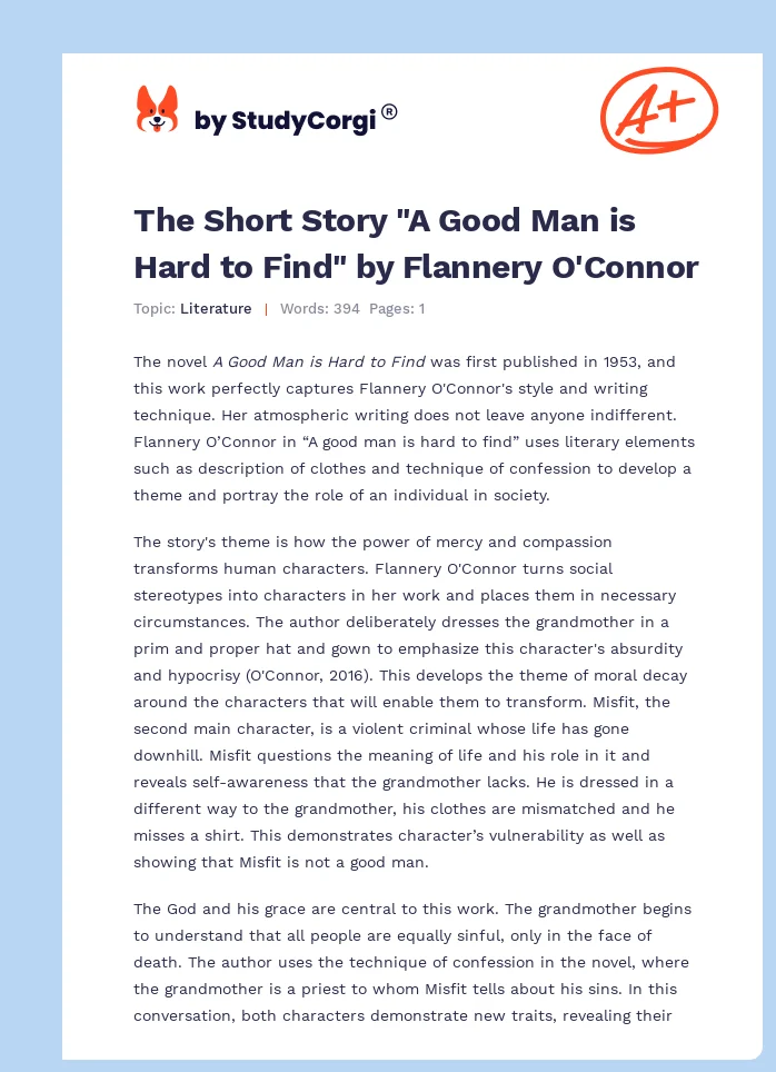 The Short Story "A Good Man is Hard to Find" by Flannery O'Connor. Page 1