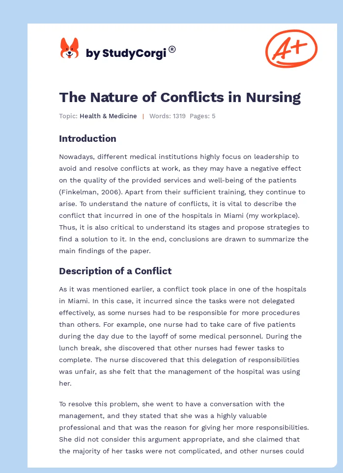 The Nature of Conflicts in Nursing. Page 1