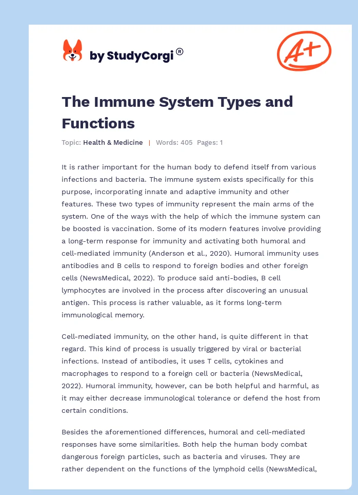 The Immune System Types and Functions. Page 1