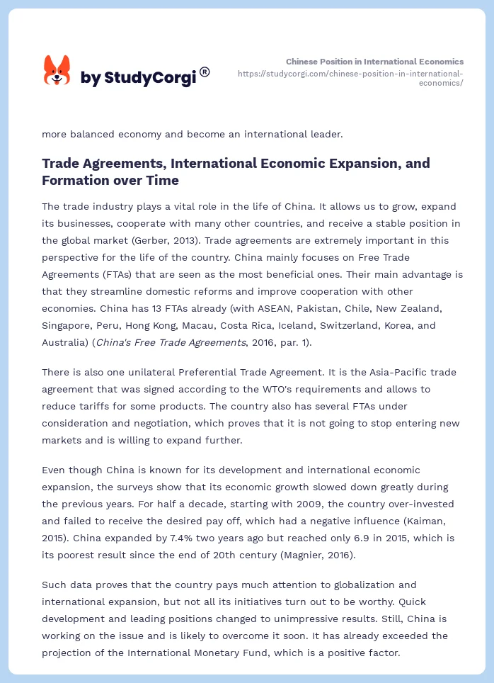 Chinese Position in International Economics. Page 2