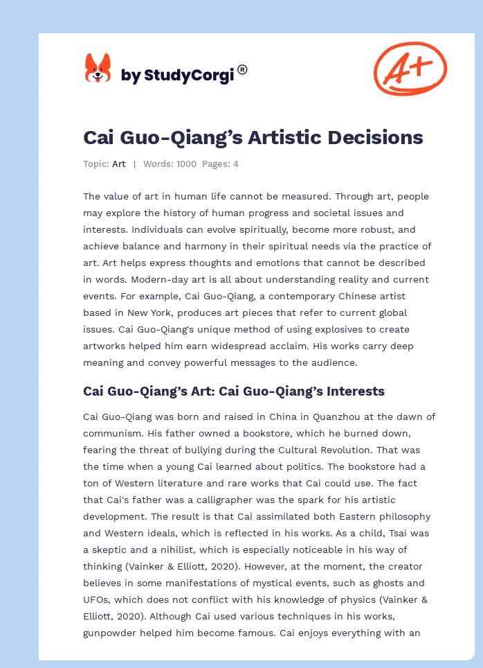 Cai Guo-Qiang’s Artistic Decisions. Page 1