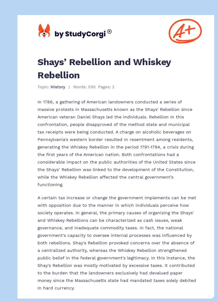 Shays’ Rebellion and Whiskey Rebellion. Page 1