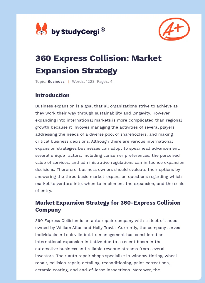 360 Express Collision: Market Expansion Strategy. Page 1