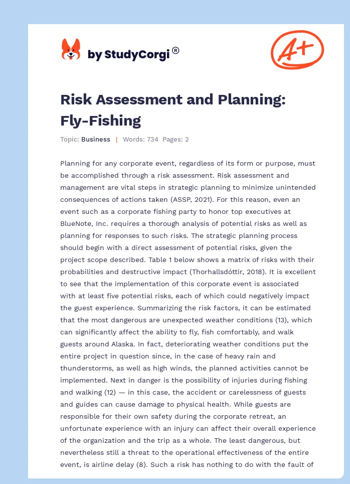 Risk Assessment and Planning: Fly-Fishing. Page 1