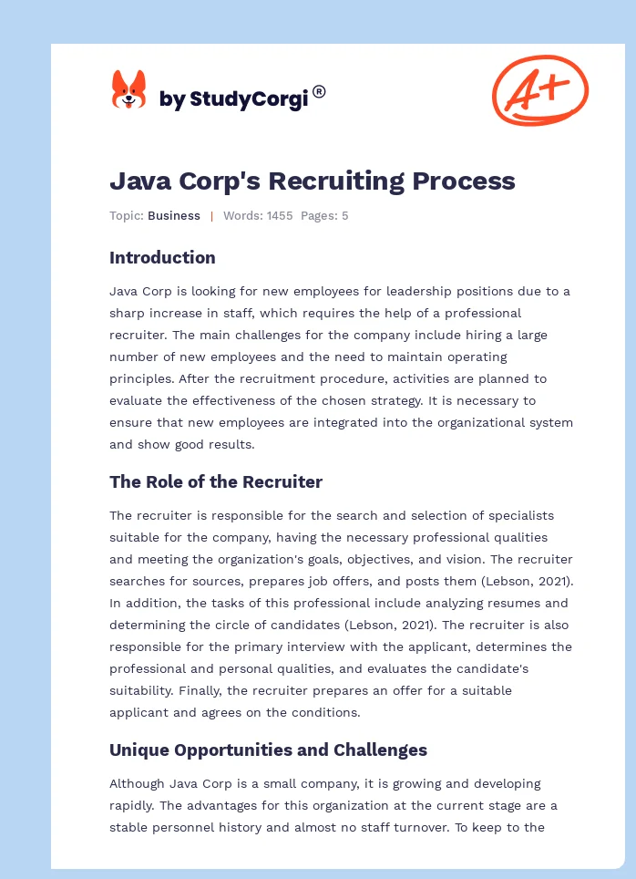Java Corp's Recruiting Process. Page 1