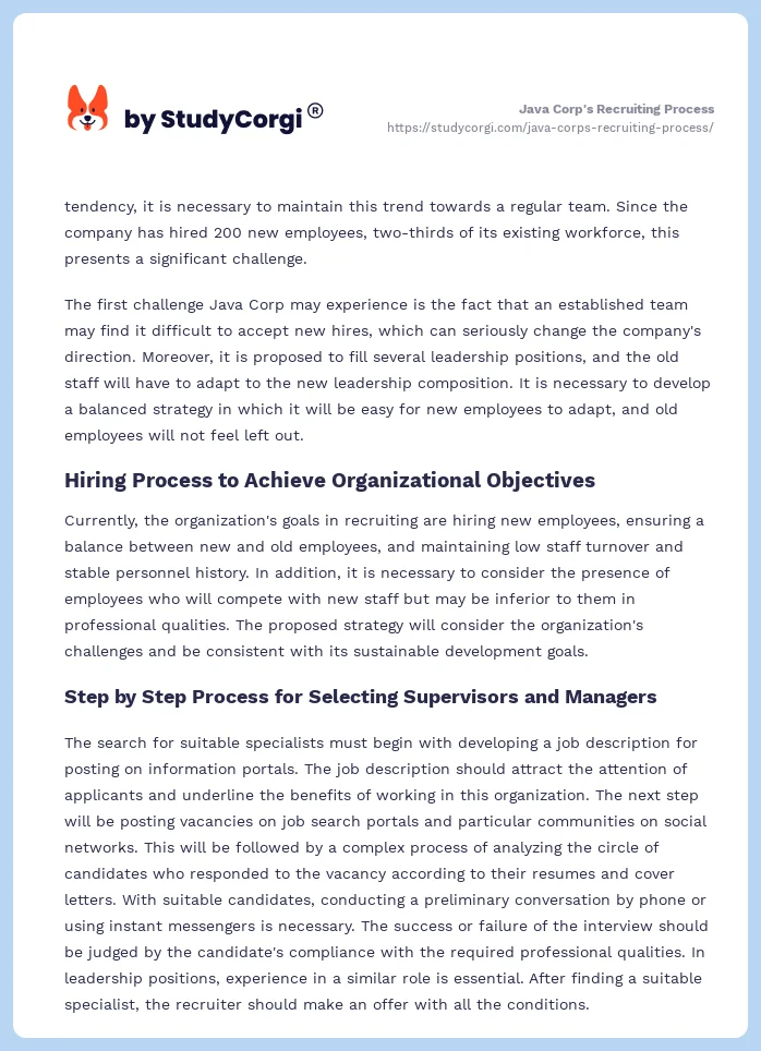 Java Corp's Recruiting Process. Page 2