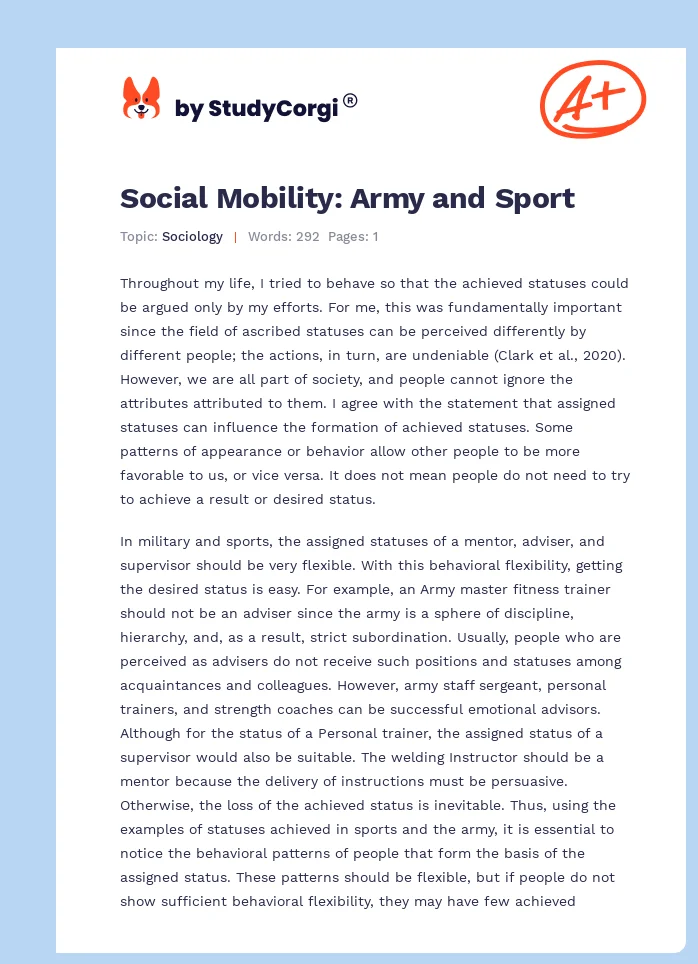 Social Mobility: Army and Sport. Page 1