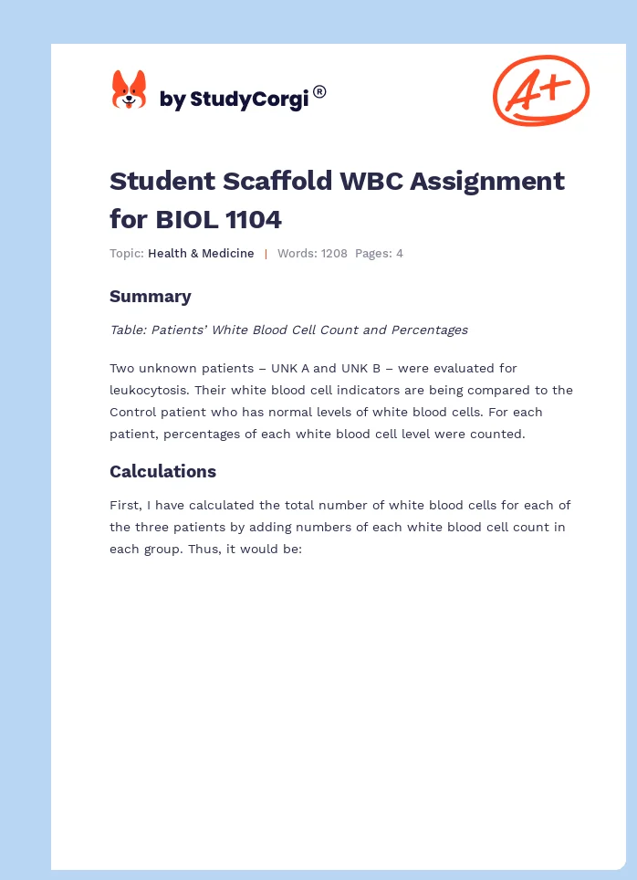 Student Scaffold WBC Assignment for BIOL 1104. Page 1