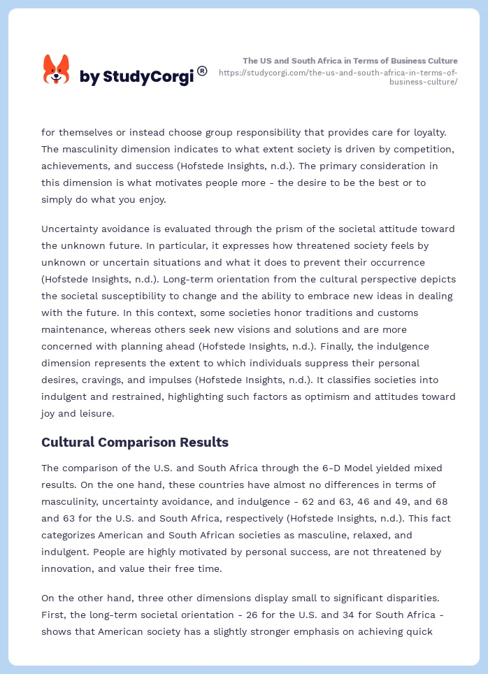 The US and South Africa in Terms of Business Culture. Page 2