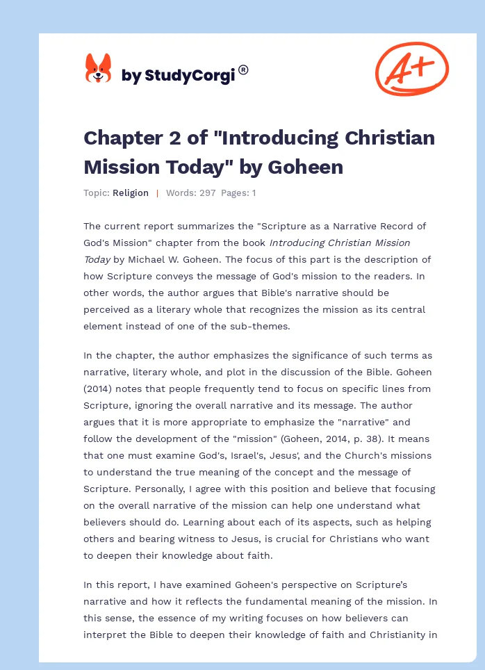 Chapter 2 of "Introducing Christian Mission Today" by Goheen. Page 1