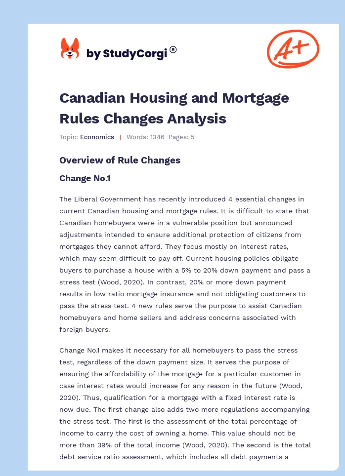 Canadian Housing and Mortgage Rules Changes Analysis. Page 1