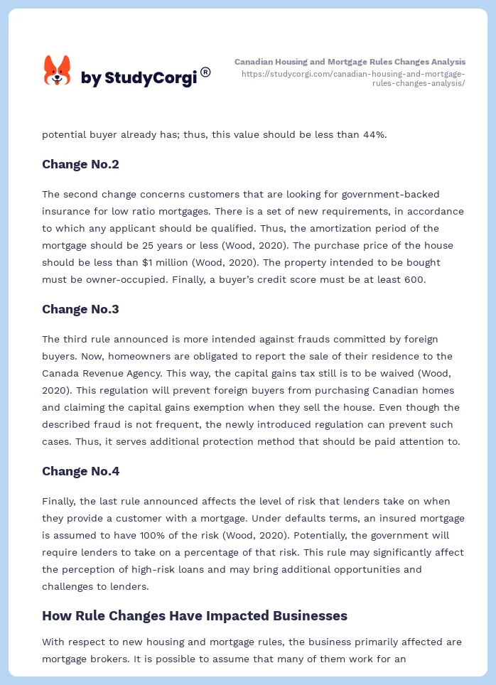 Canadian Housing and Mortgage Rules Changes Analysis. Page 2