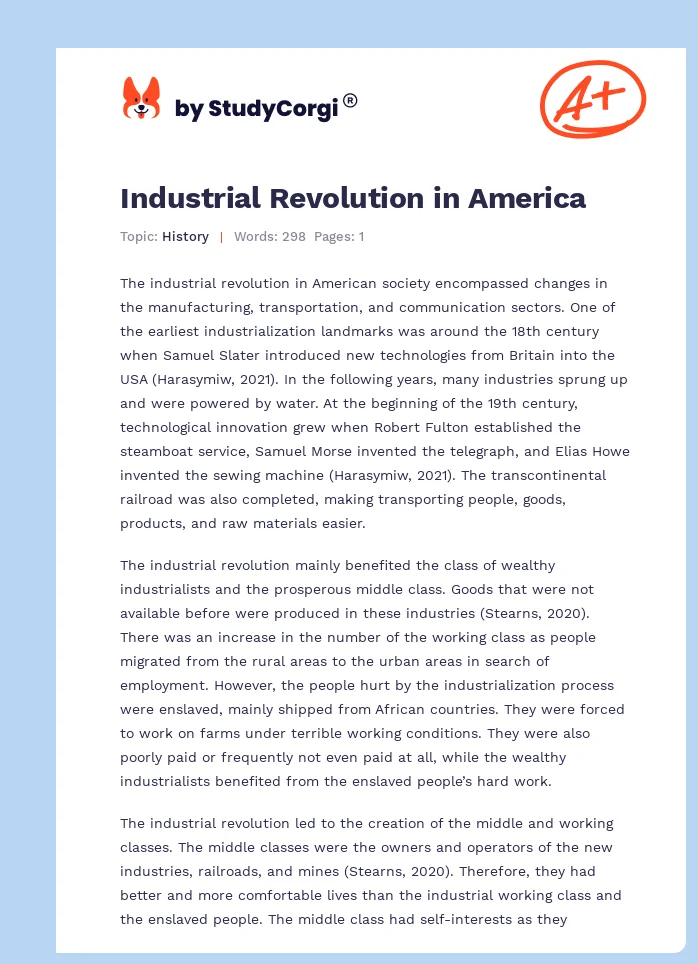 industrial revolution in america essay