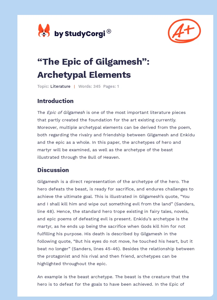 “The Epic of Gilgamesh”: Archetypal Elements. Page 1