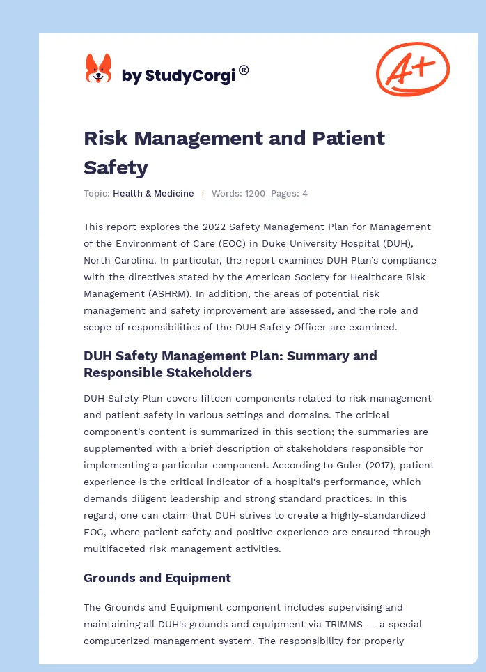 Risk Management and Patient Safety. Page 1