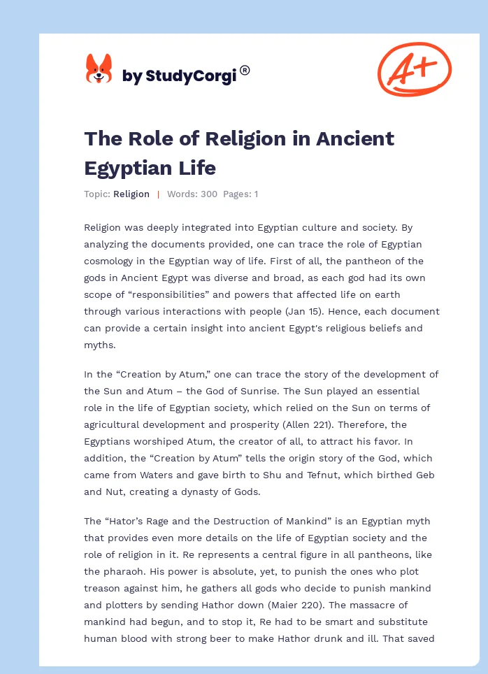 The Role of Religion in Ancient Egyptian Life. Page 1