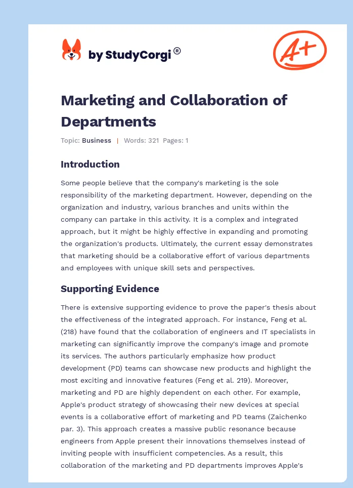 Marketing and Collaboration of Departments. Page 1