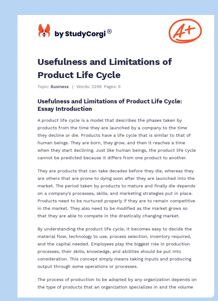 Usefulness and Limitations of Product Life Cycle. Page 1