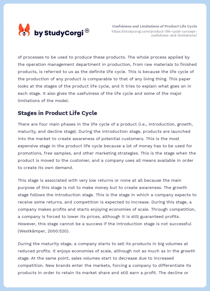 Usefulness and Limitations of Product Life Cycle. Page 2